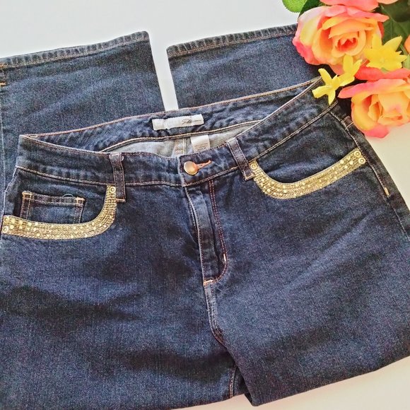 Embellished Chico's Platinum Womens Jeans Sz 1.5 - Picture 1 of 8